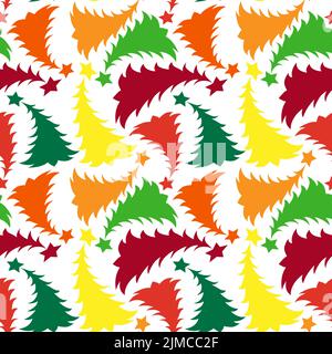 Seamless multilayer pattern of different colored New Year and Christmas trees Stock Photo