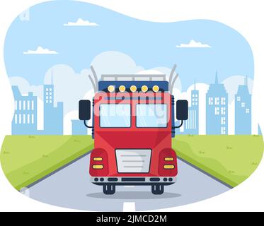 Trucking Transportation Cartoon Illustration with Cargo Delivery Services or Cardboard Box Sent to the Consumer in Flat Style Design Stock Vector