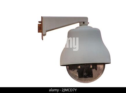 Outdoor CCTV Group of monitoring, security cameras isolated on white background Stock Photo