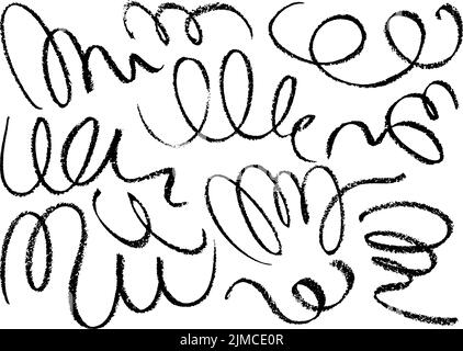 Black thin swirled charcoal lines with dots set. Stock Vector