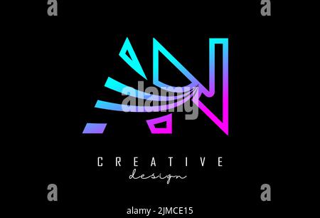 Outline colorful leading lines letters AN a n logo with road concept design. Letters with geometric and negative space design. Vector Illustration wit Stock Vector