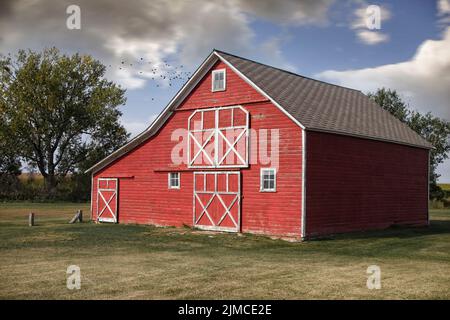 The Red Barn at the Welk Family Farm, birthplace of Lawrence Welk, in Stasburg, North Dakota, USA Stock Photo