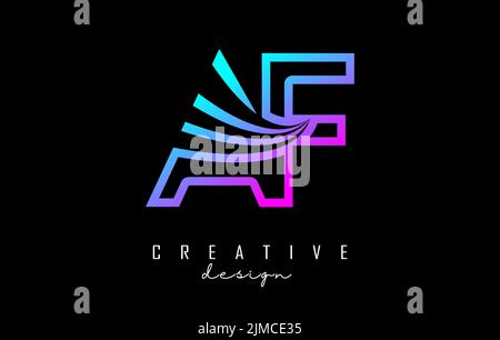 Outline colorful leading lines letters AF a f logo with road concept design. Letters with geometric and negative space design. Vector Illustration wit Stock Vector