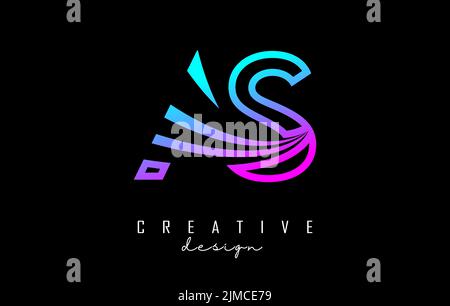 Outline colorful leading lines letters AS a s logo with road concept design. Letters with geometric and negative space design. Vector Illustration wit Stock Vector