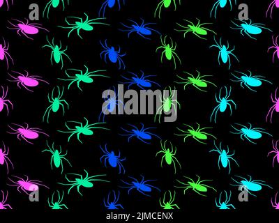 Isometric spiders seamless pattern. Background for Halloween with spiders of different shapes and sizes. Design for print, banners and posters. Vector Stock Vector