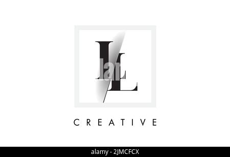 LL Letter Logo Design with Creative Intersected and Cutted Serif Font. Stock Vector