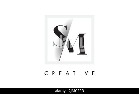 SM Letter Logo Design with Creative Intersected and Cutted Serif Font. Stock Vector