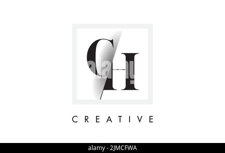 CH Letter Logo Design with Creative Intersected and Cutted Serif Font. Stock Vector