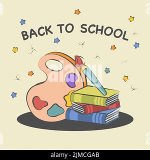 back to school background composition from palette and books Stock Vector