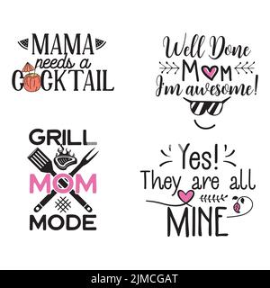Vector logos set with funny quotes on white background Stock Vector