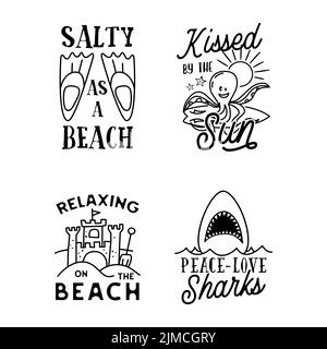 Graphic logos with linear icons and texts on vacation theme Stock Vector