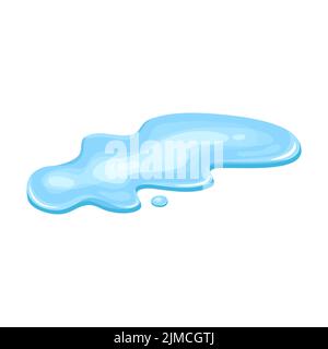 Water puddle, liquid cartoon style. Drop isolated on white background. Blue split, splash on floor. Vector illustration. Stock Vector