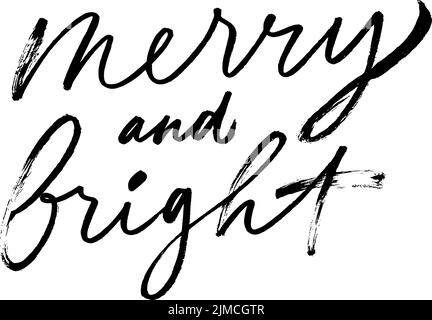 Merry and bright hand drawn Christmas lettering. Stock Vector