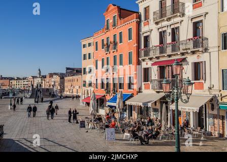Street cafe on the waterfront Riva degli Schiavoni, Venice, Veneto, Adriatic Sea, Northern Italy, Italy Stock Photo