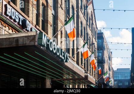 McCooley's Irish bar at Good Street in Liverpool showing Irish flags Stock Photo