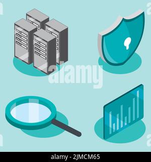 set storage tech isometric Stock Vector