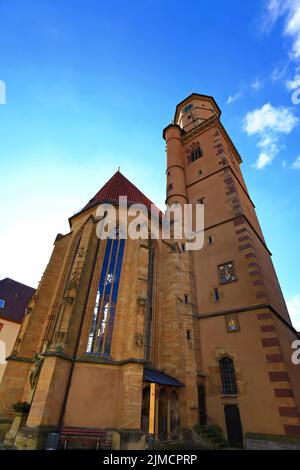 The parish church of St Bartholomew and St George in the old town of Volkach. Volkach, Kitzingen, Lower Franconia, Bavaria, Germany Stock Photo