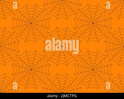 Black cobweb on orange background seamless pattern. Spider web for halloween. Design for wrappers, banners and holiday invitations. Vector illustratio Stock Vector