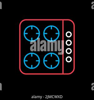 Cook top cooking panel, surface isolated on the black vector icon. Induction stove hob. Graph symbol for cooking web site design, logo, app, UI Stock Vector