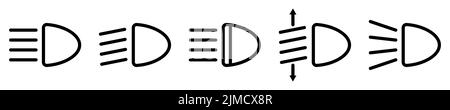Headlight line icon set. Car light icons. Vector illustration isolated on white background Stock Vector