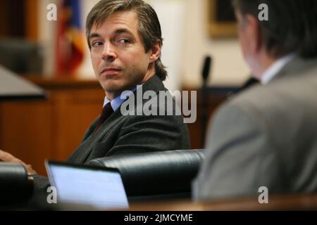 Austin, United States. 05th Aug, 2022. ANDINO REYNAL, lawyer for Alex Jones, during closing arguments Friday, Aug. 5, 2022, at the Travis County Courthouse in Austin. Jurors were asked to assess punitive damages against InfoWars host Alex Jones (not shown) after awarding $4.1 million in actual damages to the parents of Jesse Lewis on Thursday. Credit: Briana Sanchez/POOL Stock Photo