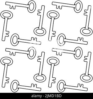 Antique keys seamless pattern. Minimalist continuous line key background. Vector illustration for data protection Stock Vector