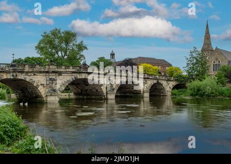 English Bridge over the River Severn, Shrewsbury, Shropshire, England Stock Photo