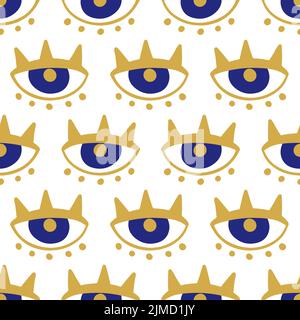 Evil eyes seamless pattern in blue, gold and white colors Stock Vector