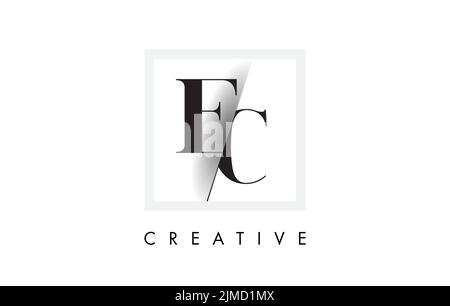 EC Letter Logo Design with Creative Intersected and Cutted Serif Font. Stock Vector