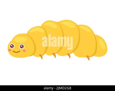 Cute fat caterpillar. Crawling insect, eating plants and leaves vector illustration Stock Vector