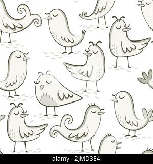 Seamless pattern made with vector illustrations of little birds. Stock Vector