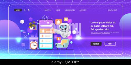 robot programming time reminder alarm on smartphone screen artificial intelligence technology metaverse Stock Vector
