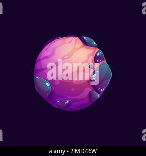 Cartoon galaxy space planet with mountain craters surface. Space comic planet GUI vector icon with rocks, canyons and sand desert. Alien galaxy artifi Stock Vector