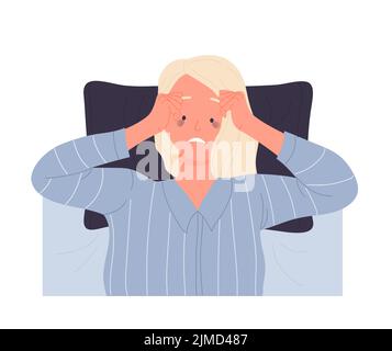 Girl suffering from sleep disorder. Mental health problems, anxiety state vector illustration Stock Vector