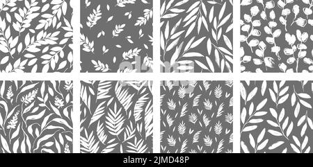 Set of seamless patterns with branches and leaves. Stock Vector