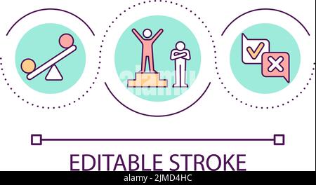 Inequality in balance and opinions loop concept icon Stock Vector