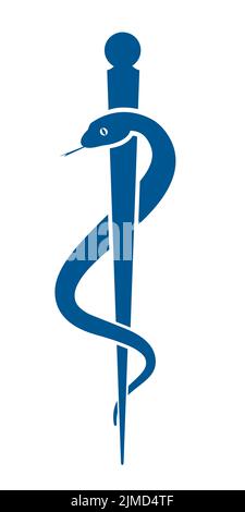 Rod of Asclepius pharmacy icon isolated on white. Symbol for drugstore or medicine, pharmacy snake symbol. Vector Illustration Stock Vector