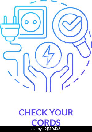 Check your cords blue gradient concept icon Stock Vector