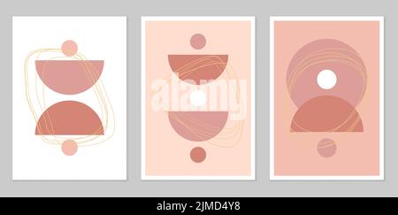 Abstraction. A set of abstract graphic collections. Modern aesthetic background with geometric shapes. Boho-style wall decor. Organic form. Compositio Stock Vector