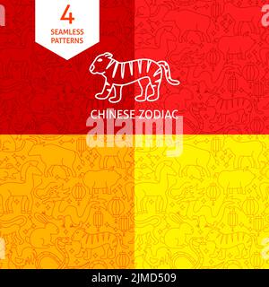 Line Chinese Zodiac Patterns Stock Vector