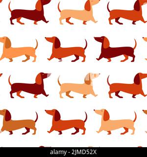 Happy Sausage Dog on Walking Seamless Pattern Stock Vector