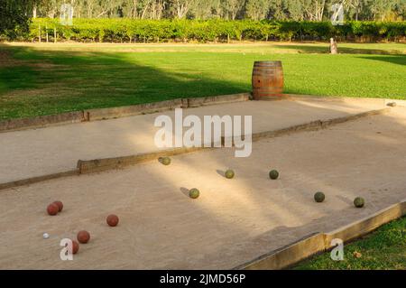 Bocce ball court at Dal Zotto Wines in the heart of the King Valley - Whitfield, Victoria, Australia Stock Photo
