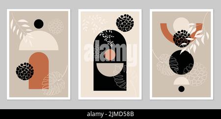 A hand-drawn abstract set of figures, in the boho style with a color form. Vector flat illustration. Boho style. Design for drawing, logo, posters, in Stock Vector