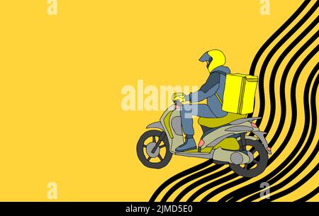 Icon or cartoon character flat style of motorcycle rider, transportation, courier, food delivery services for banner, poster advertising or promotion Stock Vector