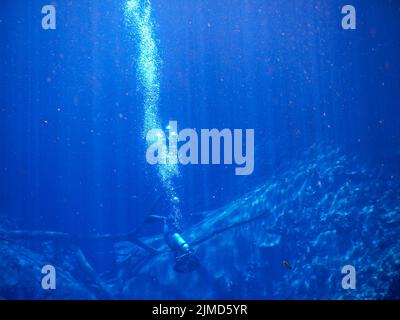 Practicing diving and snorkeling, mysterious lagoon, beautiful lagoon of transparent turquoise blue Stock Photo