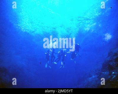 Practicing diving and snorkeling, mysterious lagoon, beautiful l Stock Photo