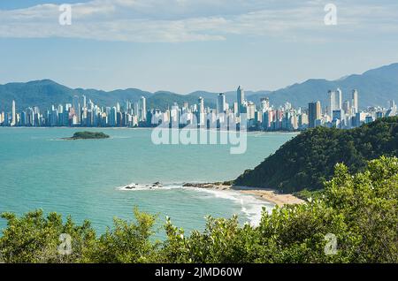 Aerial photo of the beach of CamboriÃº, Santa Catarina, Brazil. Stock Photo