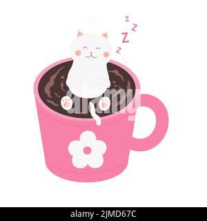 Cute cats swim and relax in coffee or tea cup vector isolated in white background Stock Vector