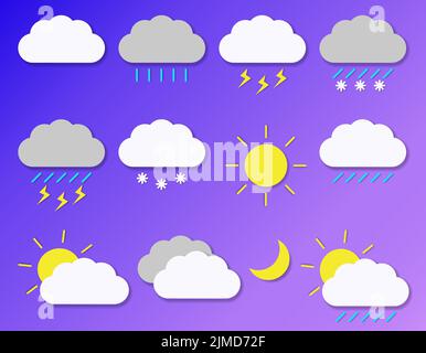 Stylish flat simple icons with phenomena weather. Stock Vector