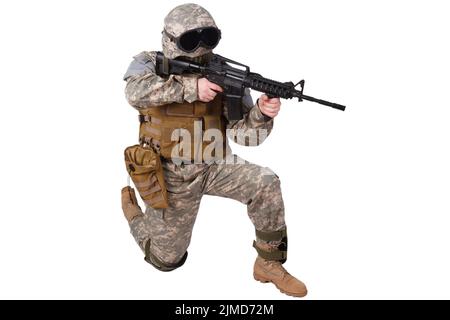 US ARMY soldier firing carbine Stock Photo